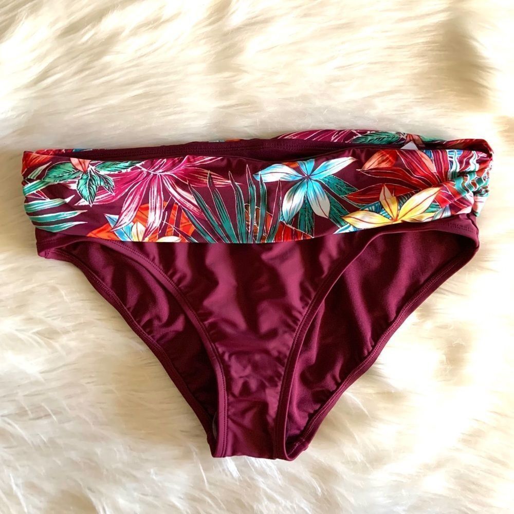 Into the Bleu Bikini Maroon Fold Over Floral Waist